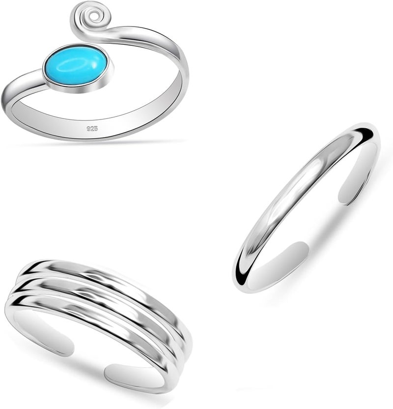 LeCalla 925 Sterling Silver Open Toe Rings Set for Women Adjustable Minimalist Toe Rings Summer Beach Foot Jewelry - Image 5